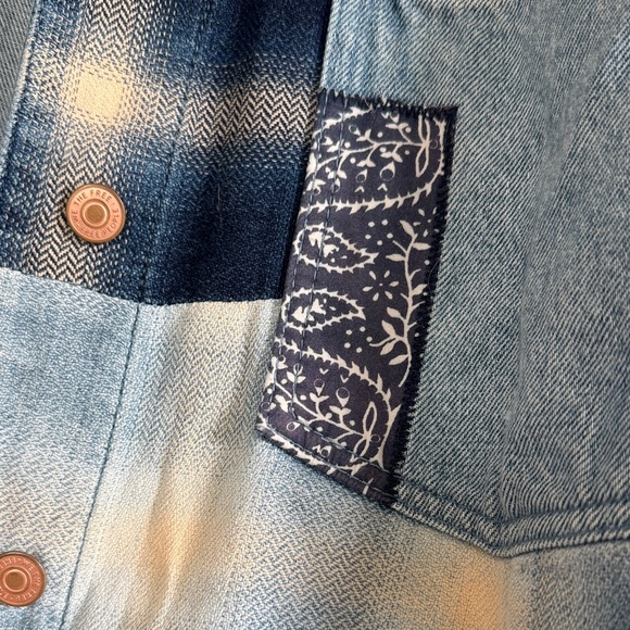 We The Free Blue Denim Jacket with Plaid Accents - Picture 3 of 9